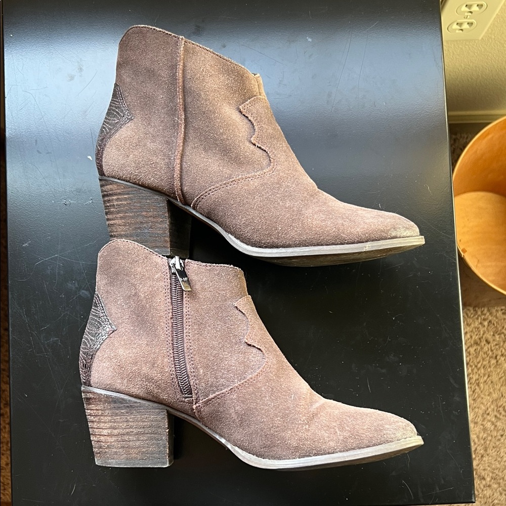 Marc Fisher Taupe Suede Ankle Booties